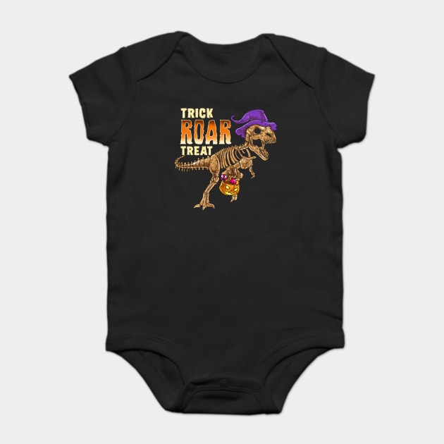 Trick Roar Treat Halloween Funny T-Rex Dinosaur Baby Bodysuit by creative